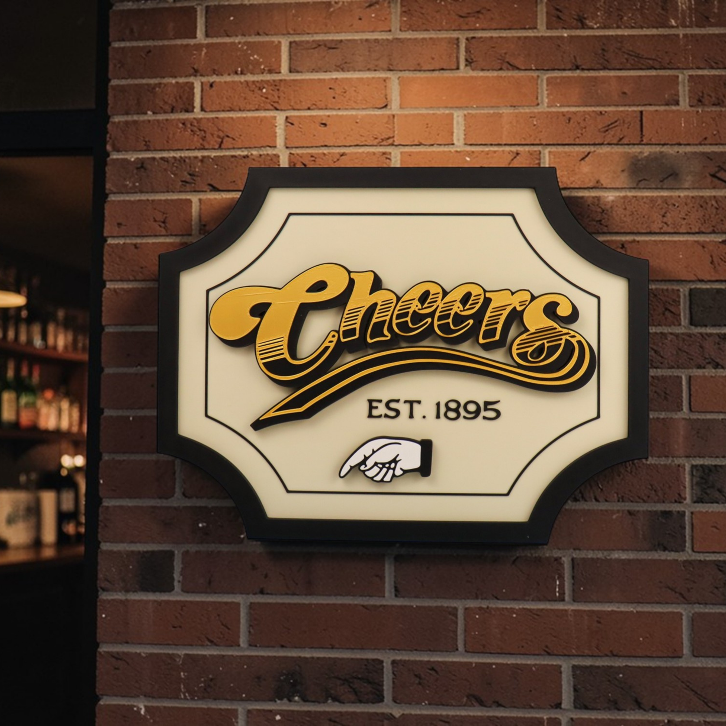 3D Cheers Sign for Home Bar or Mancave, Double-Sided Hanging Plaque