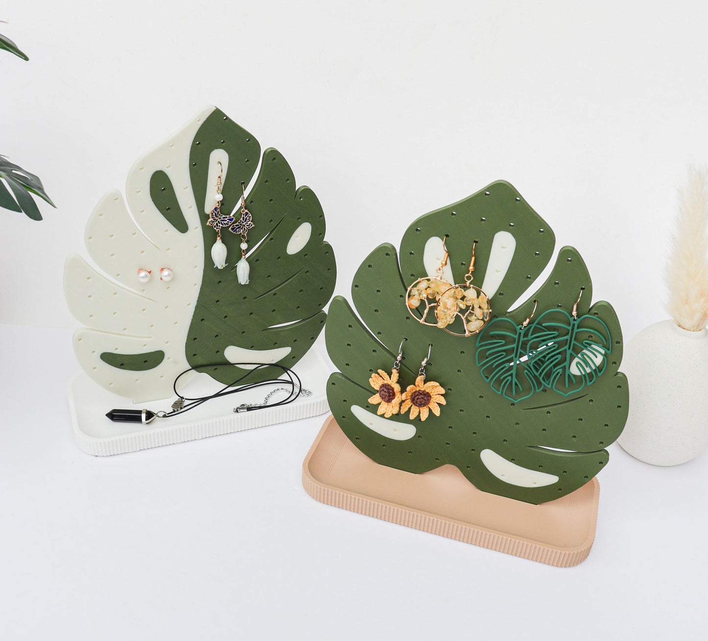 Monstera Leaf Earrings and Pin Stand