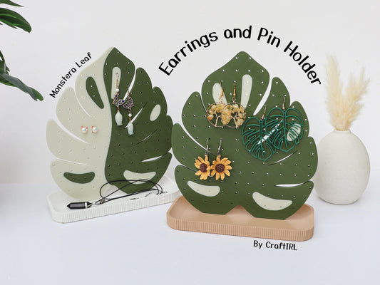 Monstera Leaf Earrings and Pin Stand