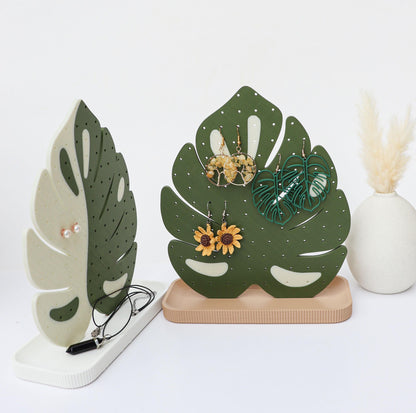 Monstera Leaf Earrings and Pin Stand