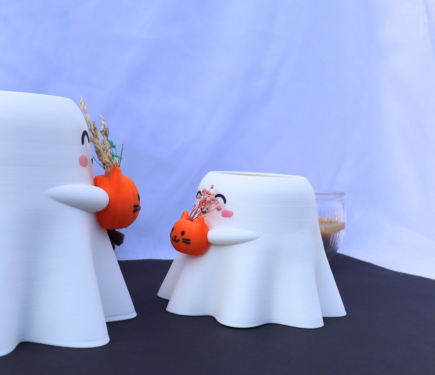 Happy Ghost Holding Pumpcat Planter