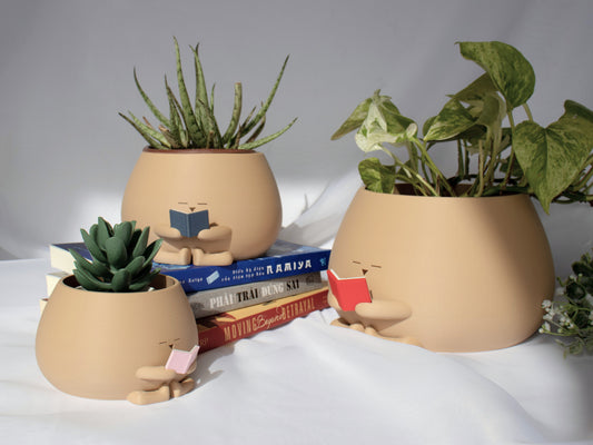 Cozy Pot Reading Book - Bookworm Planter