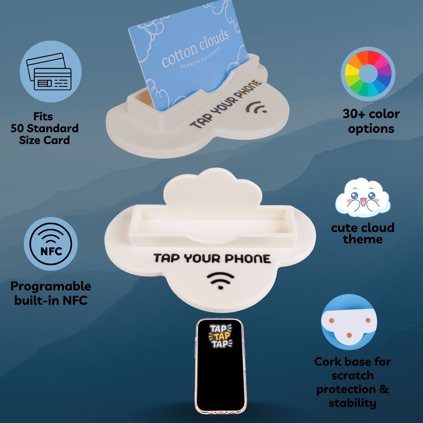 Cloud-Shaped NFC Business Card Holder with Programmable Tap Technology