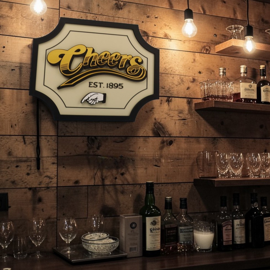 3D Cheers Sign for Home Bar or Mancave, Double-Sided Hanging Plaque