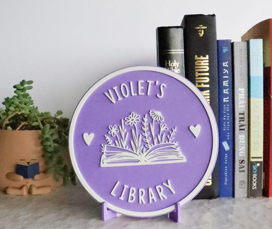 Personalized  Library Sign - Folding Book Stand Included