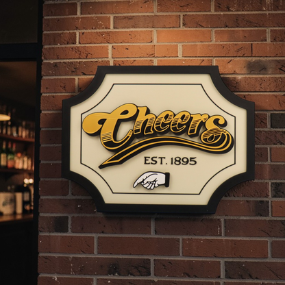 3D Cheers Sign for Home Bar or Mancave, Double-Sided Hanging Plaque