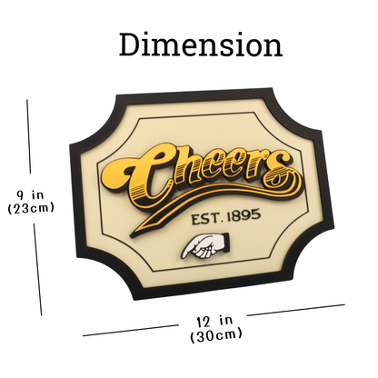 3D Cheers Sign for Home Bar or Mancave, Double-Sided Hanging Plaque