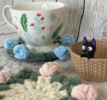 Flower Basket Coaster Set with Cat Decor | 2 Coaster Included