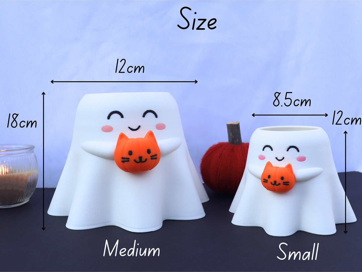 Happy Ghost Holding Pumpcat Planter