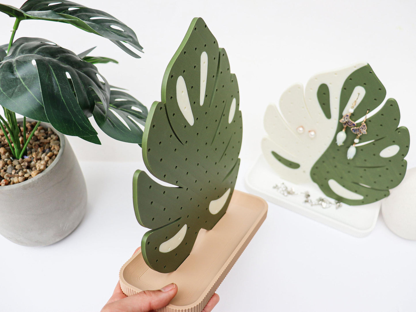 Monstera Leaf Earrings and Pin Stand