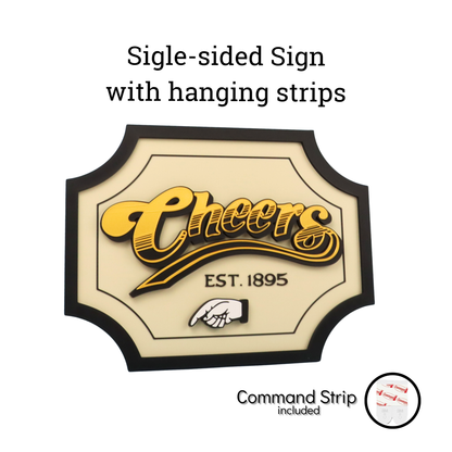 3D Cheers Sign for Home Bar or Mancave, Double-Sided Hanging Plaque
