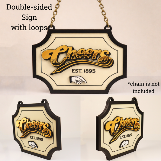 3D Cheers Sign for Home Bar or Mancave, Double-Sided Hanging Plaque