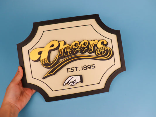 3D Cheers Sign for Home Bar or Mancave, Double-Sided Hanging Plaque