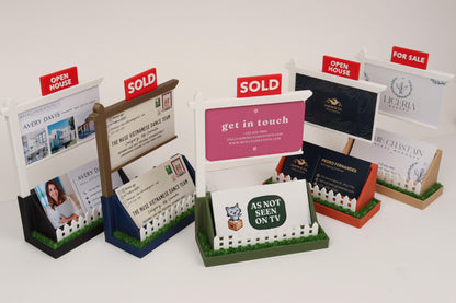 Realtor Business Card Holder with Interchangeable Signs and Grass Base