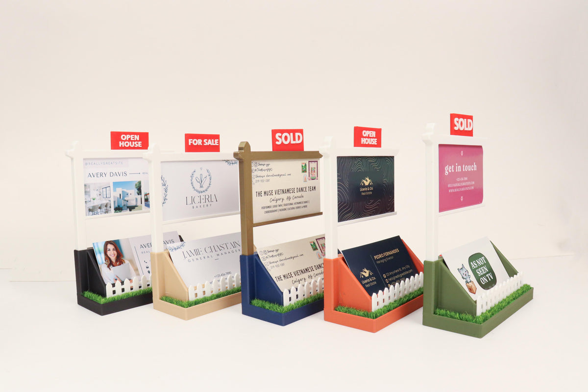 Realtor Business Card Holder with Interchangeable Signs and Grass Base