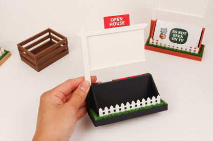 Realtor Business Card Holder with Interchangeable Signs and Grass Base