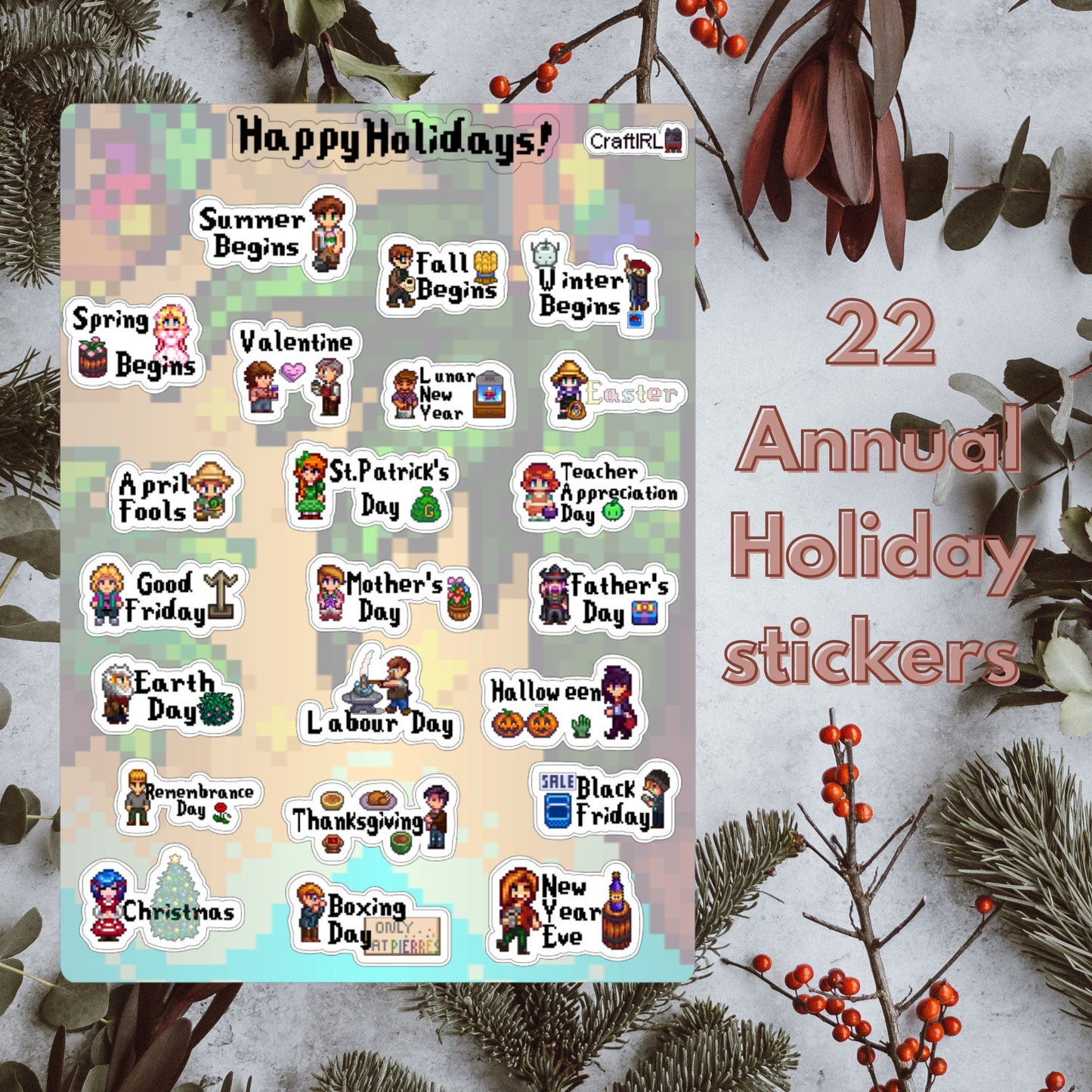 Stardew Valley Theme Annual Holiday Sticker Sheet