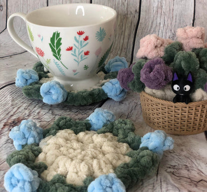 Flower Basket Coaster Set with Cat Decor | 2 Coaster Included