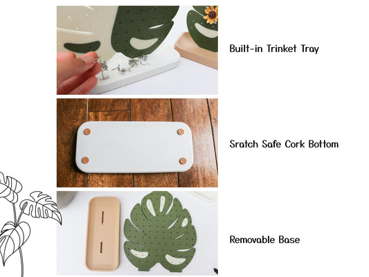 Monstera Leaf Earrings and Pin Stand