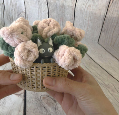 Flower Basket Coaster Set with Cat Decor | 2 Coaster Included