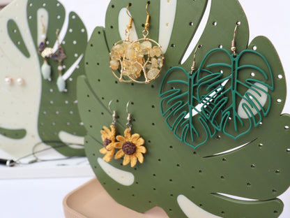 Monstera Leaf Earrings and Pin Stand