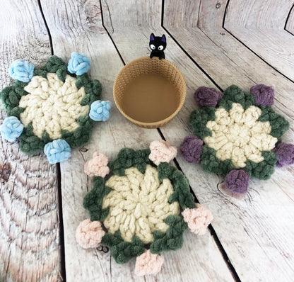 Flower Basket Coaster Set with Cat Decor | 2 Coaster Included