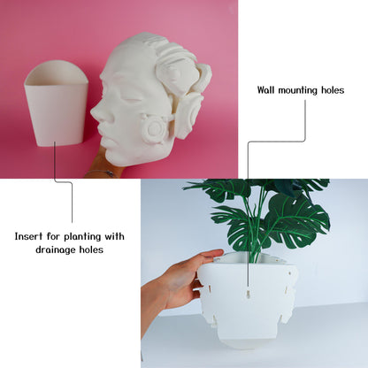 Cyborg Female Face Wall Planter