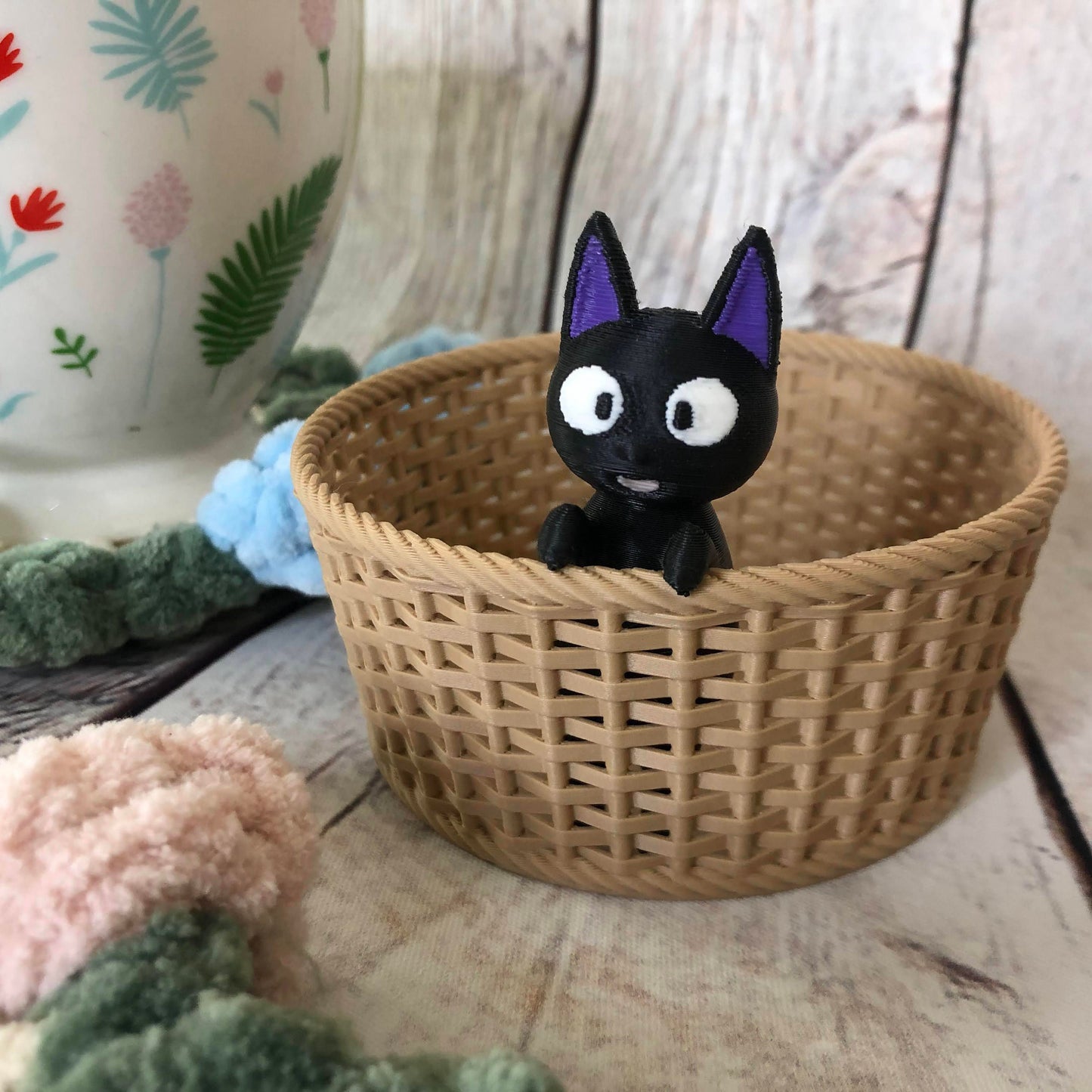 Flower Basket Coaster Set with Cat Decor | 2 Coaster Included