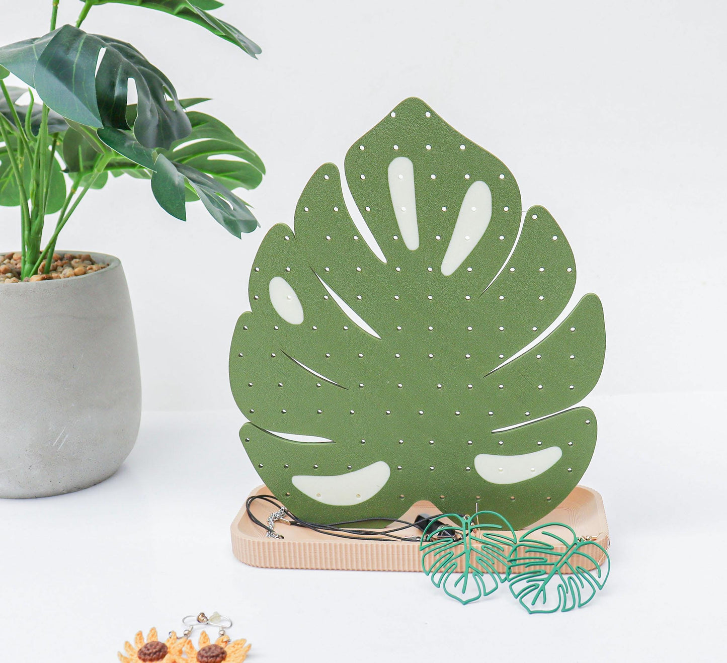 Monstera Leaf Earrings and Pin Stand