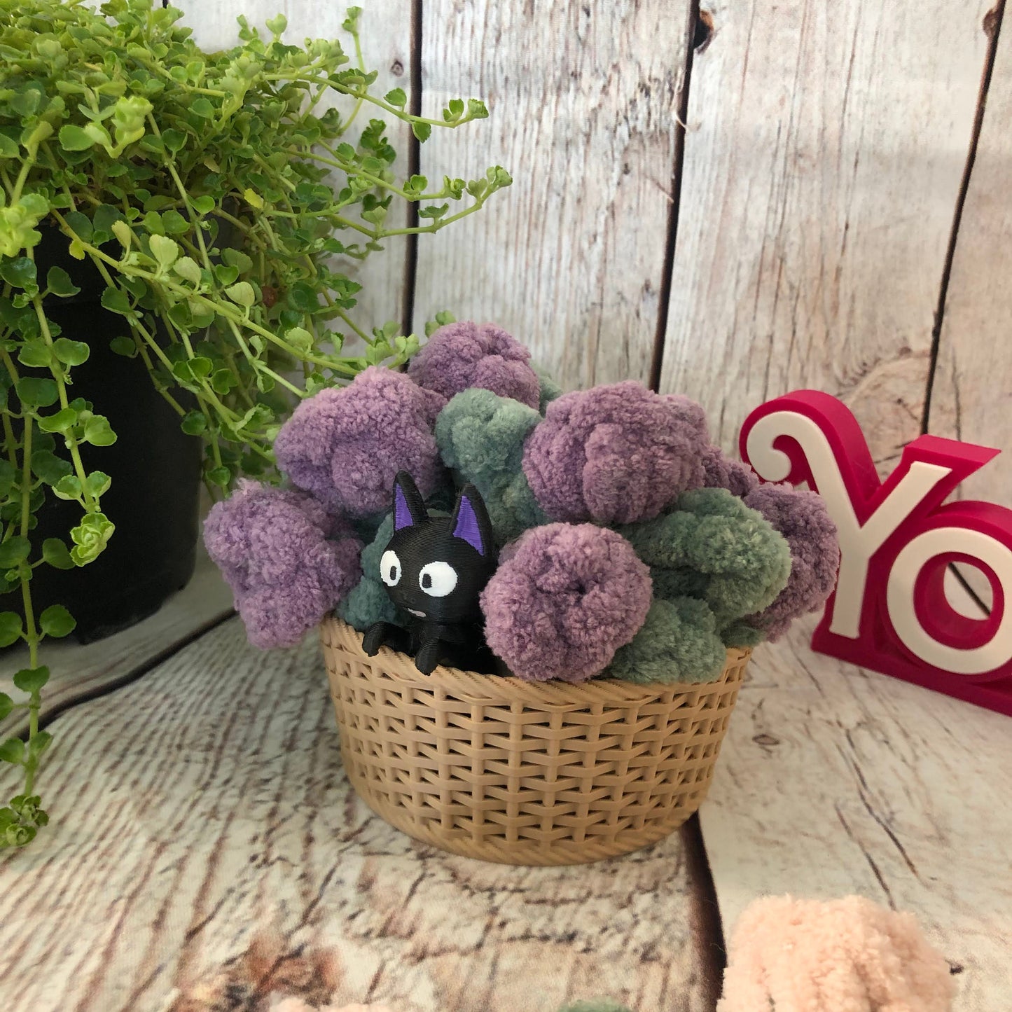 Flower Basket Coaster Set with Cat Decor | 2 Coaster Included