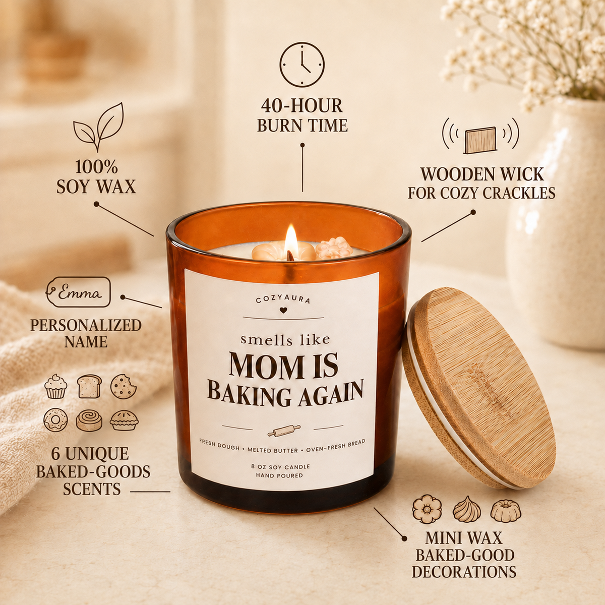Personalized Baked Goods Candles for Baker