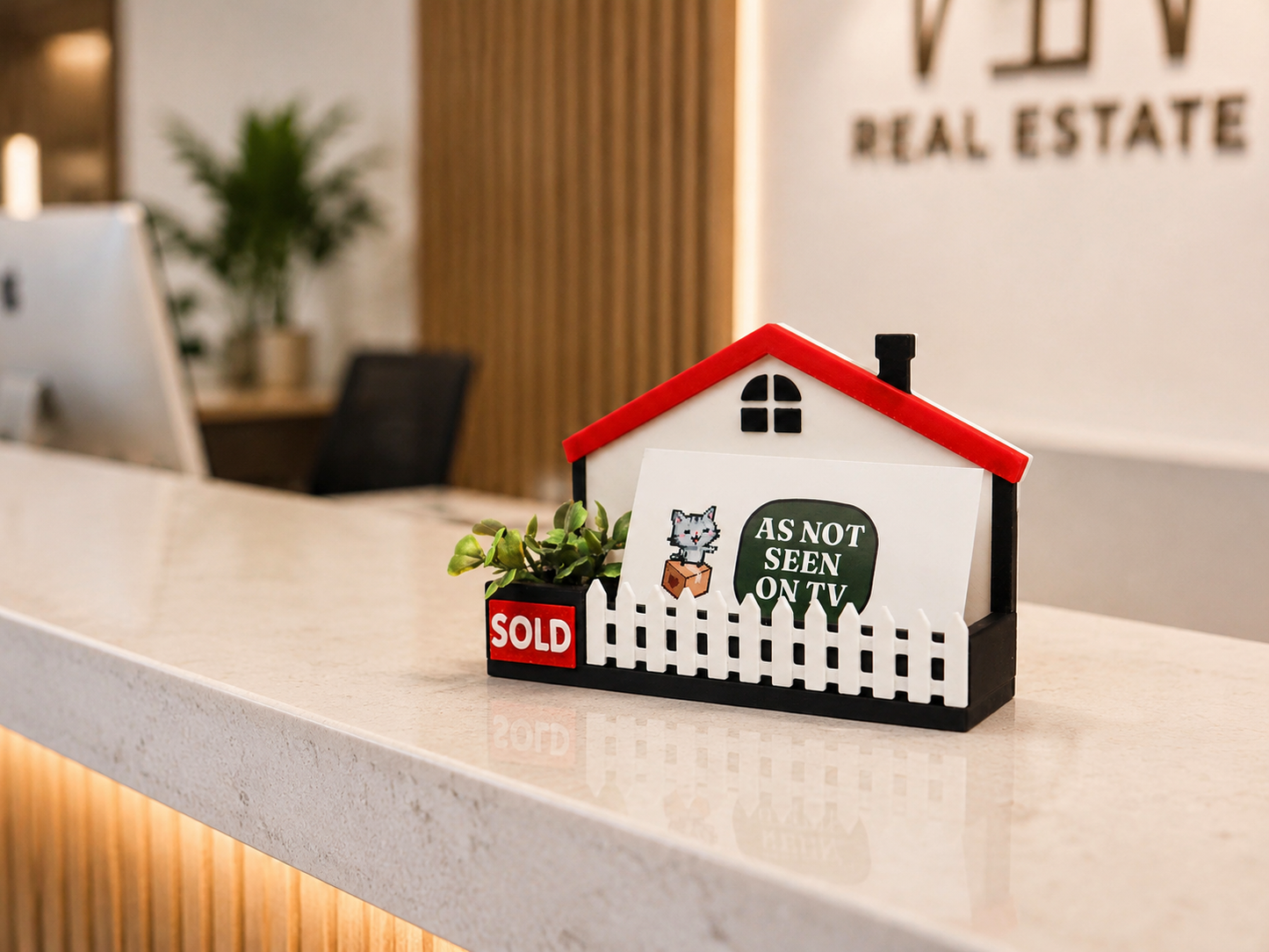 House with Planter Realtor Business Card Holder