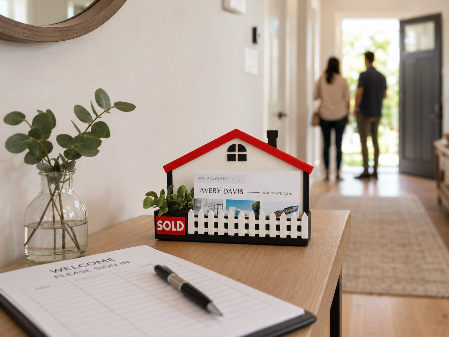 House with Planter Realtor Business Card Holder