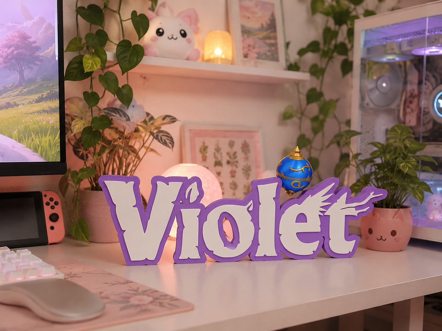 Personalized Palworld-Inspired Name Sign with FREE Mini Pal Sphere
