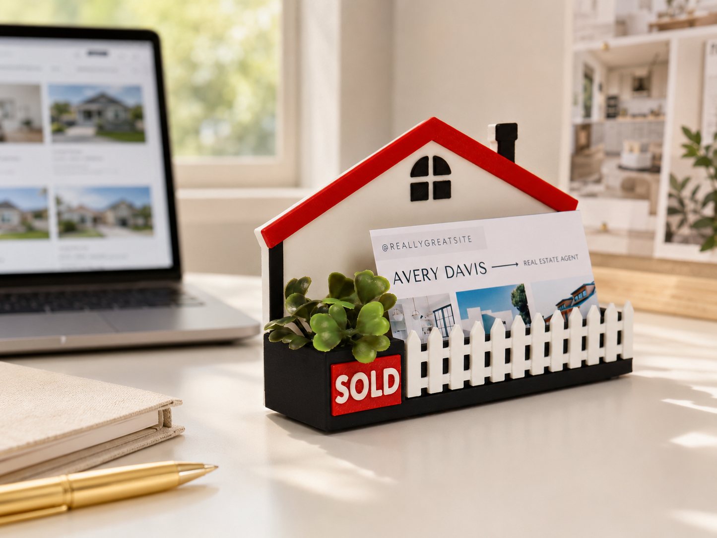 House with Planter Realtor Business Card Holder