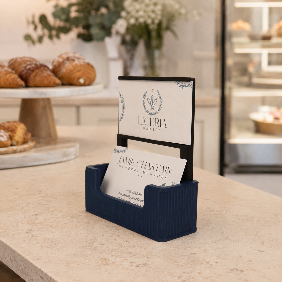 Ribbed Business Card Holder with Extra Card Slot