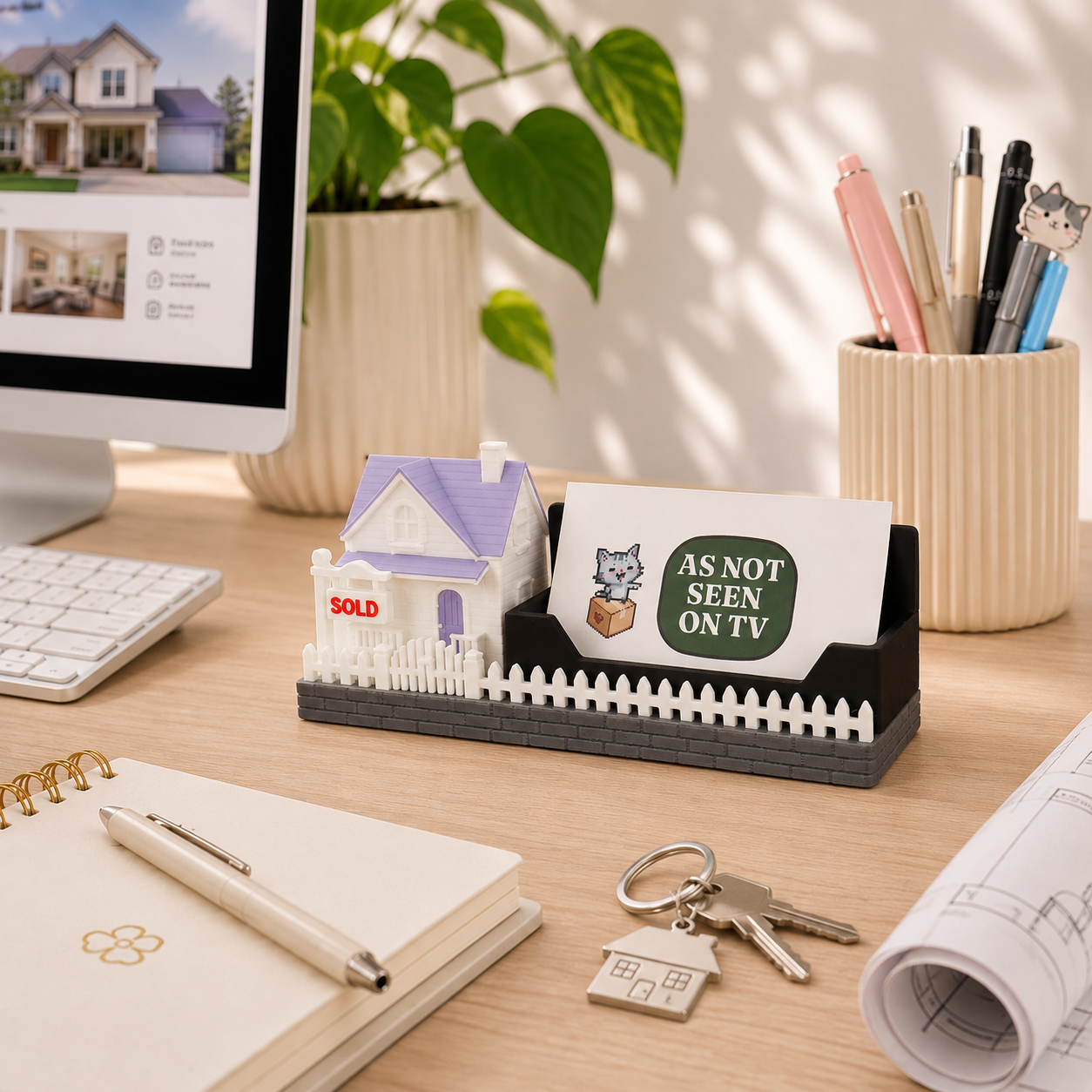 Miniature House Realtor Business Card Stand