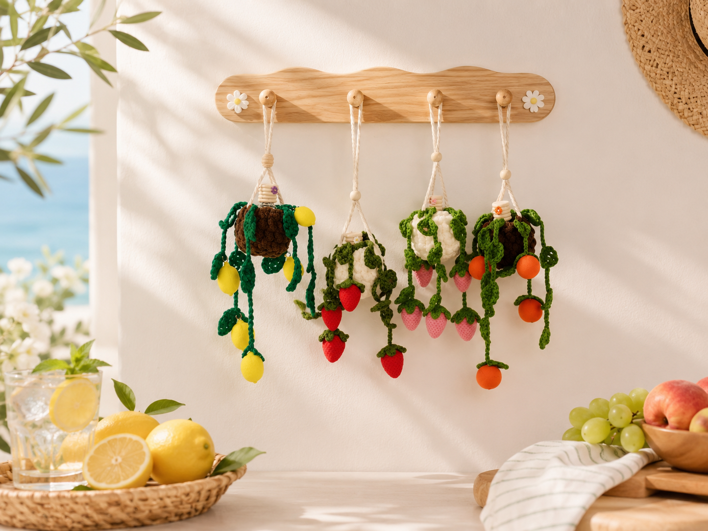Fruit Vine Crochet Car Diffuser - Rearview Mirror Decor and Car Air Freshener Accessories