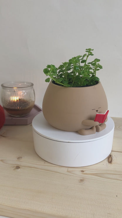 Cozy Pot Reading Book - Bookworm Planter