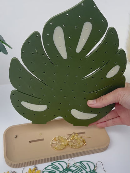 Monstera Leaf Earrings and Pin Stand
