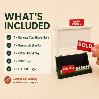 Realtor Business Card Holder with Interchangeable Signs and Grass Base