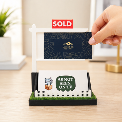 Realtor Business Card Holder with Interchangeable Signs and Grass Base