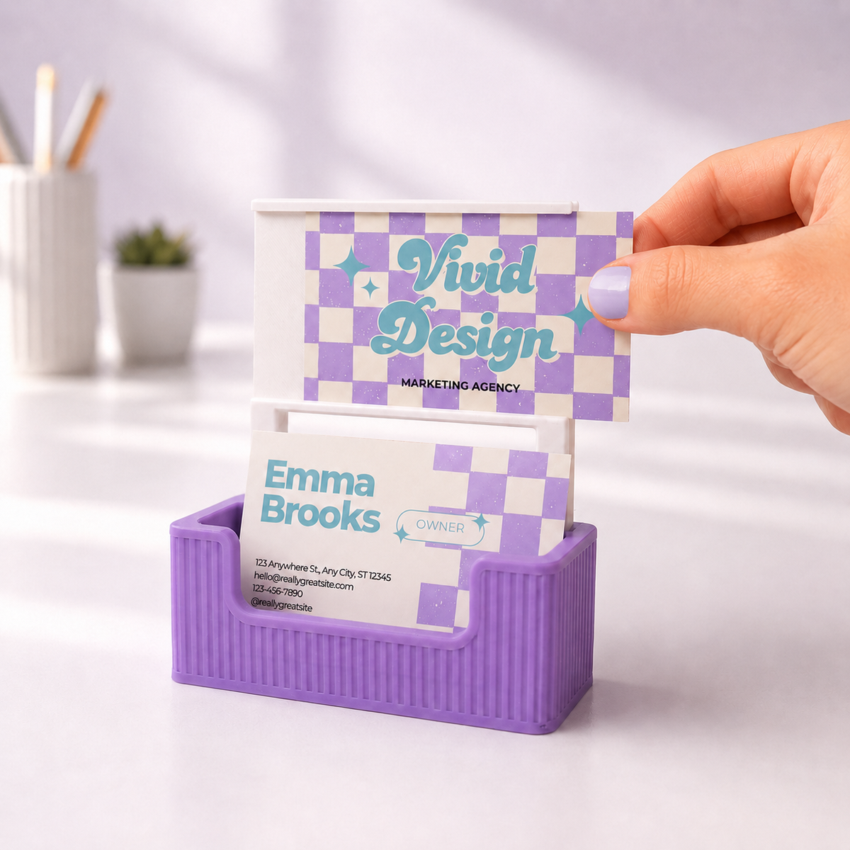 Ribbed Business Card Holder with Extra Card Slot