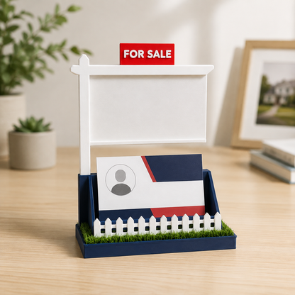 Realtor Business Card Holder with Interchangeable Signs and Grass Base