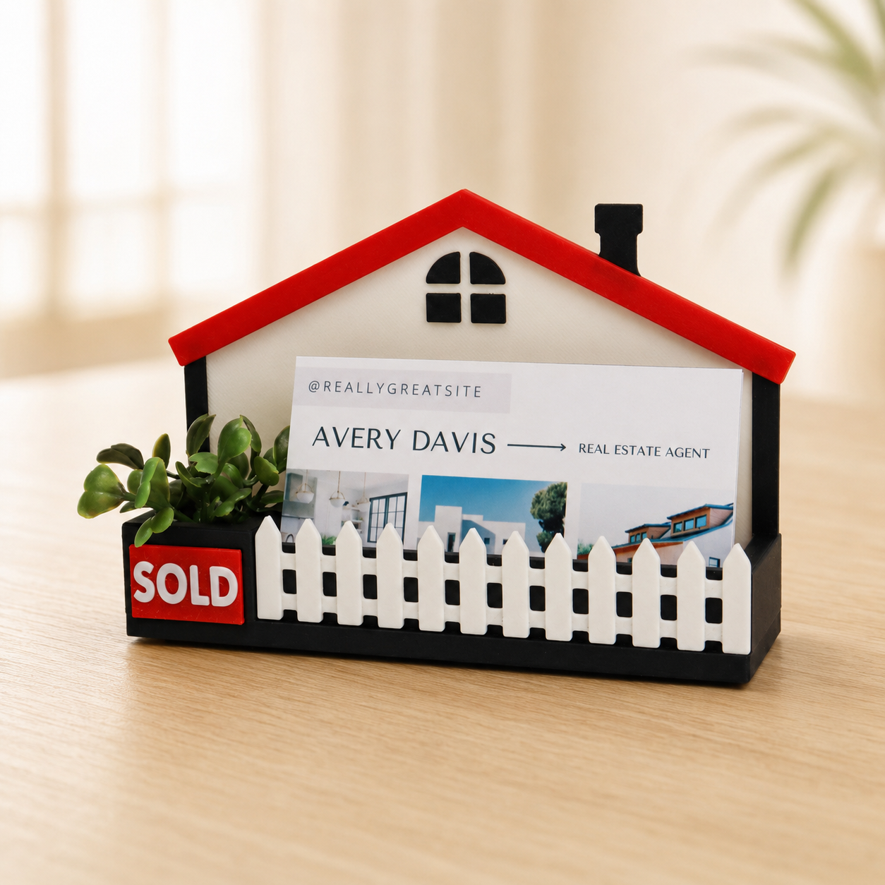House with Planter Realtor Business Card Holder